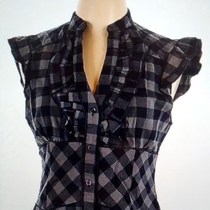 ADORABLE RUFFLED CHECKERED SHORT SLEEVE SHIRT
